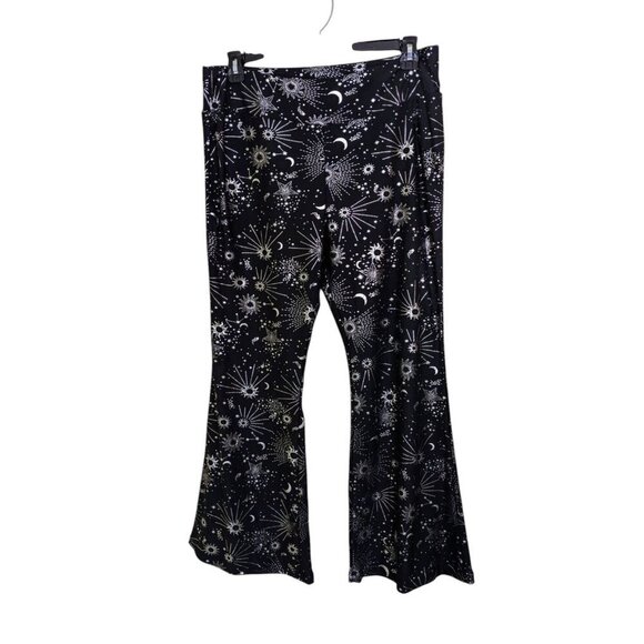 No Boundaries Juniors XXL Flare Pants Celestial Black Silver Foil Print Pull On - Picture 1 of 6